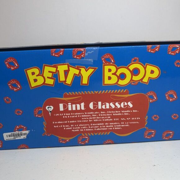 Betty Boop Red Four 16 fl oz Pint Glasses Original Box Printed Character Vintage - Picture 5 of 5
